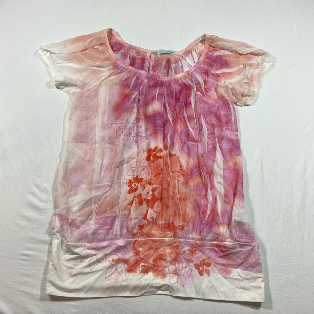 Maurices Short-sleeved Flowy Blouse watercolor patterned summer scoop ne…